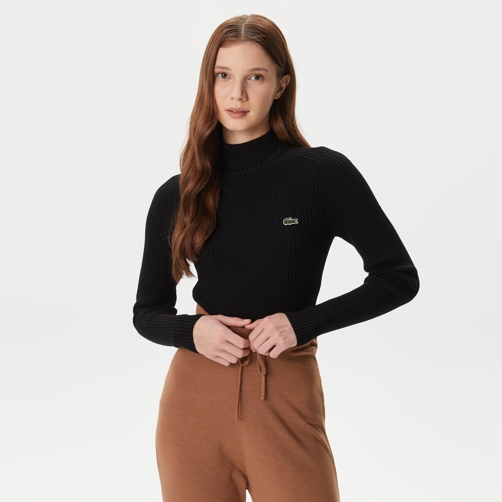 Lacoste Black Cotton-Modal Blend Turtleneck Shirt Size 38 Women’s